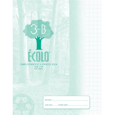 CAHIER D'EXERCICES QUADRILLÉ 1CM ÉCOLO 3-B