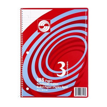 CAHIER SPIRALE LIGNÉ 3 SUJETS 108P. (740-13-111)